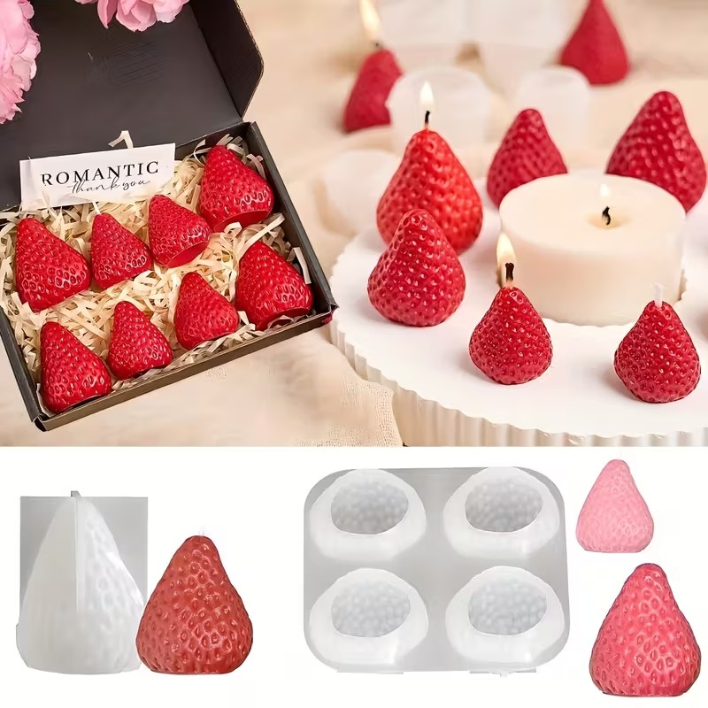 Soap Making Silicone Molds - แม่พิมพ์เทียนซิลิโคนรูปสตรอว์เบอร์รี่ สำหรับทำสบู่อโรมาเธอราพี งานเรซิ่น ของขวัญวันวาเลนไทน์ งานแต่งงาน วันเกิด