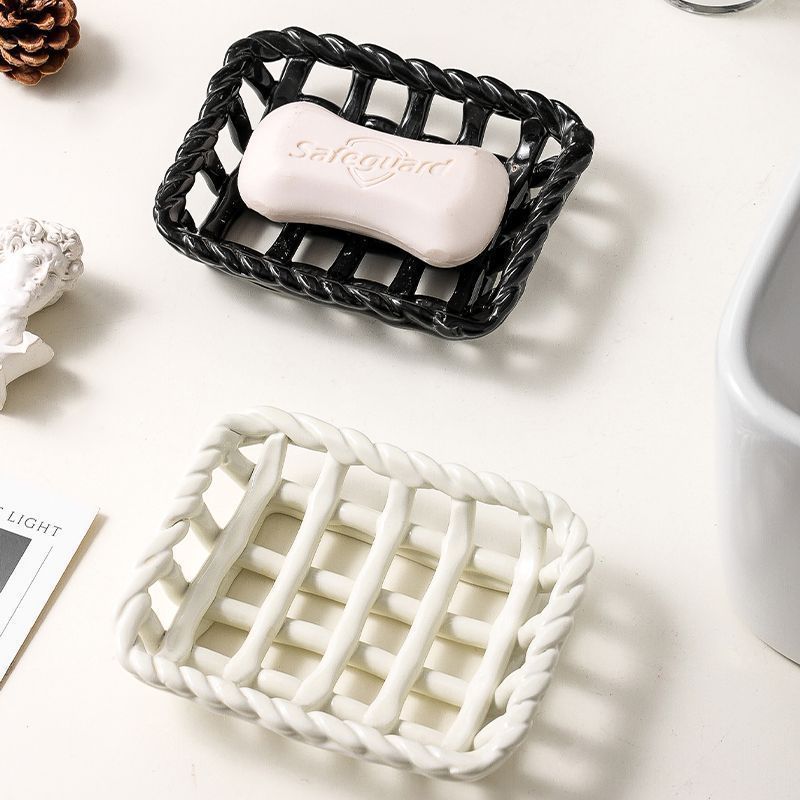 Soap Dish Draining - กล่องใส่สบู่เซรามิกแบบโปร่ง, กล่องใส่สบู่สำหรับทิ้งน้ำในห้องน้ำ, ชั้นวางของในห้องน้ำแบบไม่ต้องเจาะรู, ที่วางสบู่