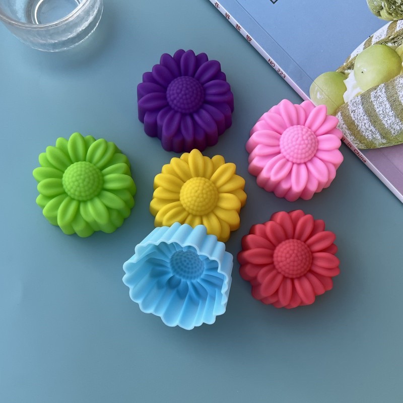Soap Making Silicone Molds - ชุดแม่พิมพ์ซิลิโคนลายดอกไม้ 6 ชิ้น ไม่ติดกระทะ สำหรับทำช็อกโกแลต พุดดิ้ง